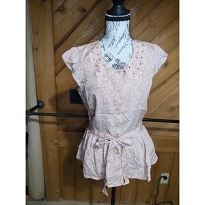 Lauren Conrad Polka Dot Peplum Blouse Pink Studded Peter Pan Collar NWT Small